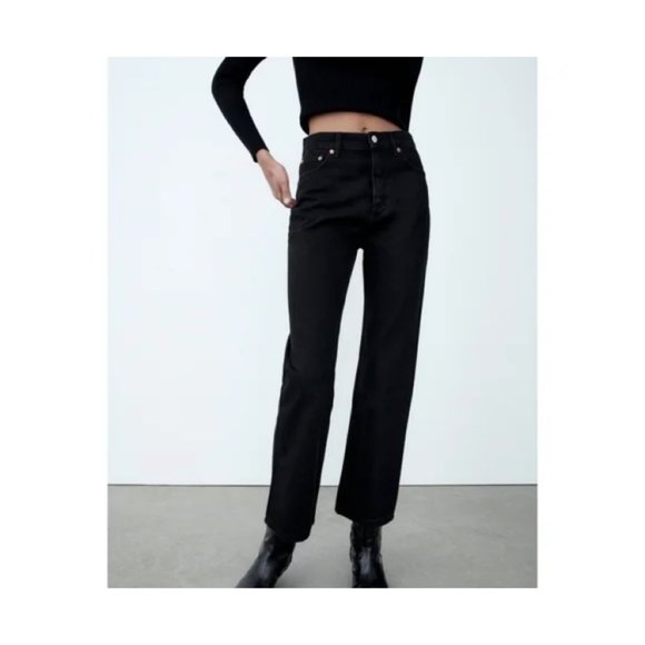 Zara Jeans Zara High Rise Straight Leg Black Jeans Poshmark